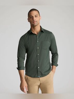 UNTUCKit Gironde Performance Stretch Button-Up Shirt in Dark Green Men Sz Small